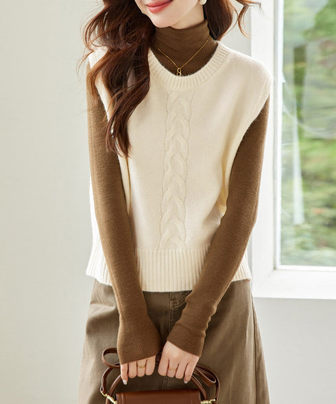 ケーブル編み ニットベスト バックボタン ニットジレ レディース ノースリーブ ニットトップス 大人 重ね着 ベストセーター カジュアル レイヤードベスト お洒落 24TPS-054